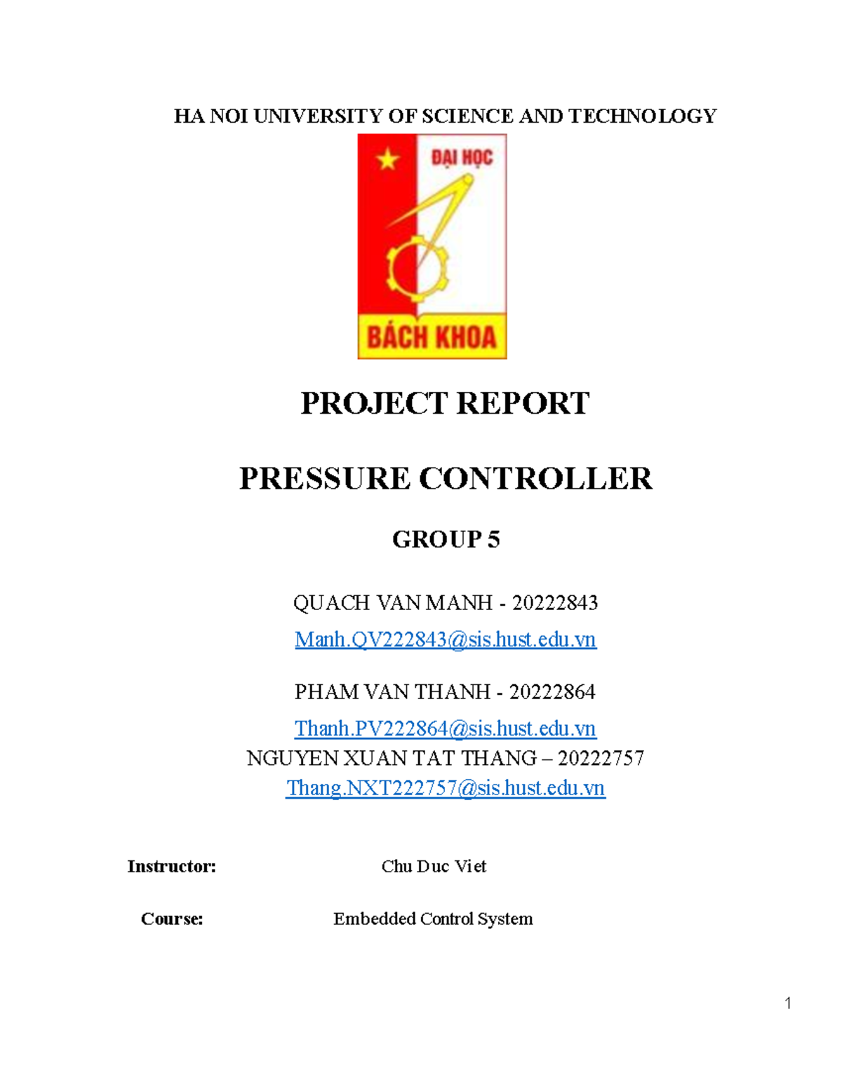 Embedded Control System 1: Pressure Controller Project Report - Studocu