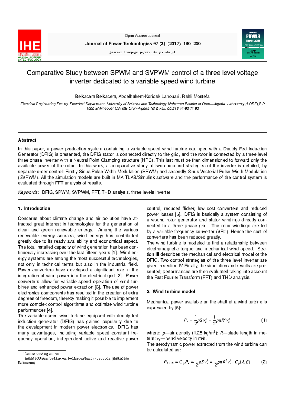 Comparative Study of SPWM vs SVPWM for DFIG Inverter Control in Wind ...