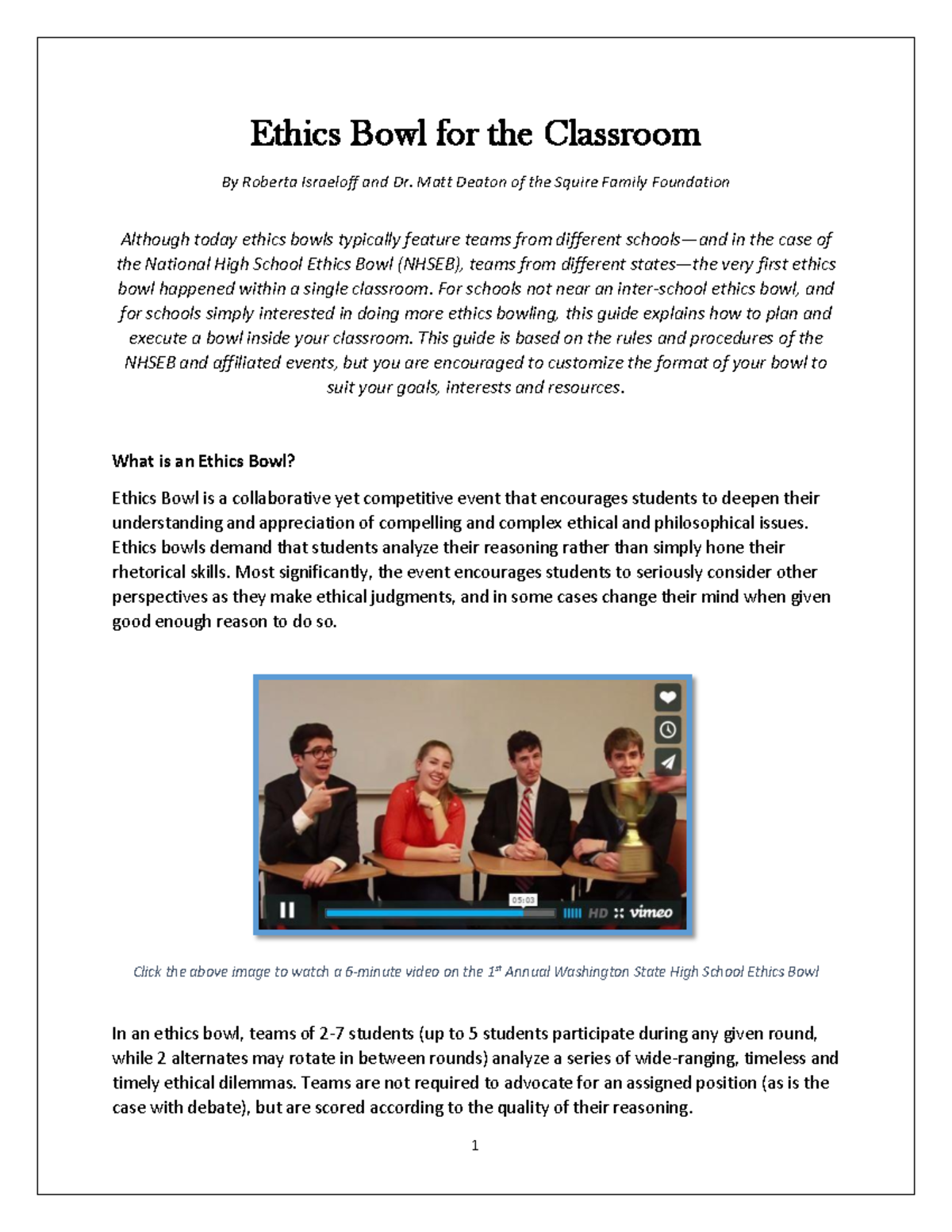 Classroom Ethics Bowl: A Guide to Engaging Students in Ethics - Studocu