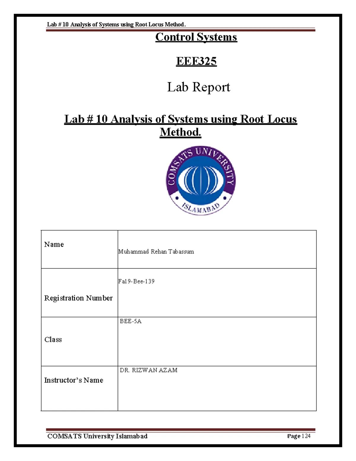 EEE Lab Report 10: Design of Lead-Lag Compensator with Root Locus - Studocu