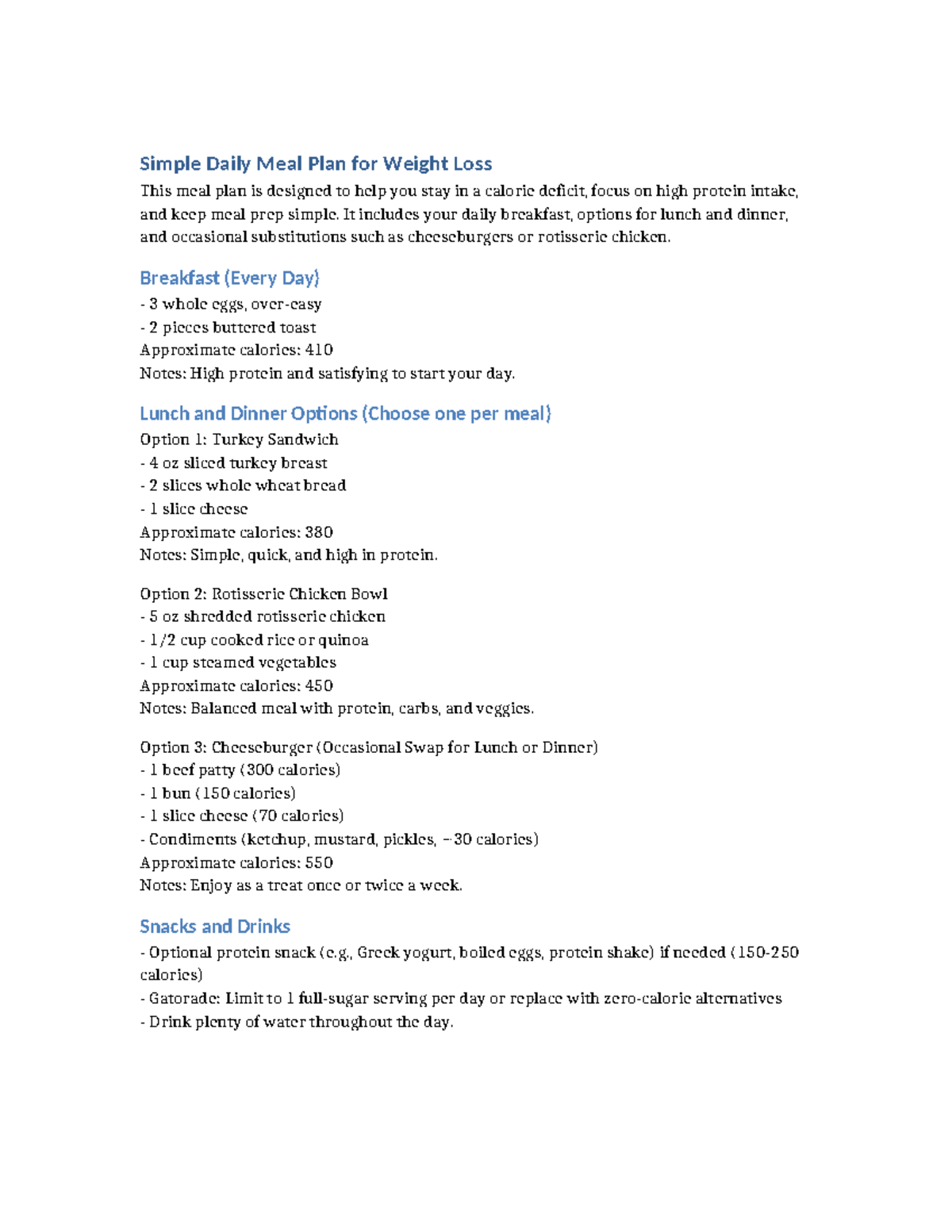 Weight Loss Meal Plan: Simple Daily Guide for Calorie Deficit - Studocu