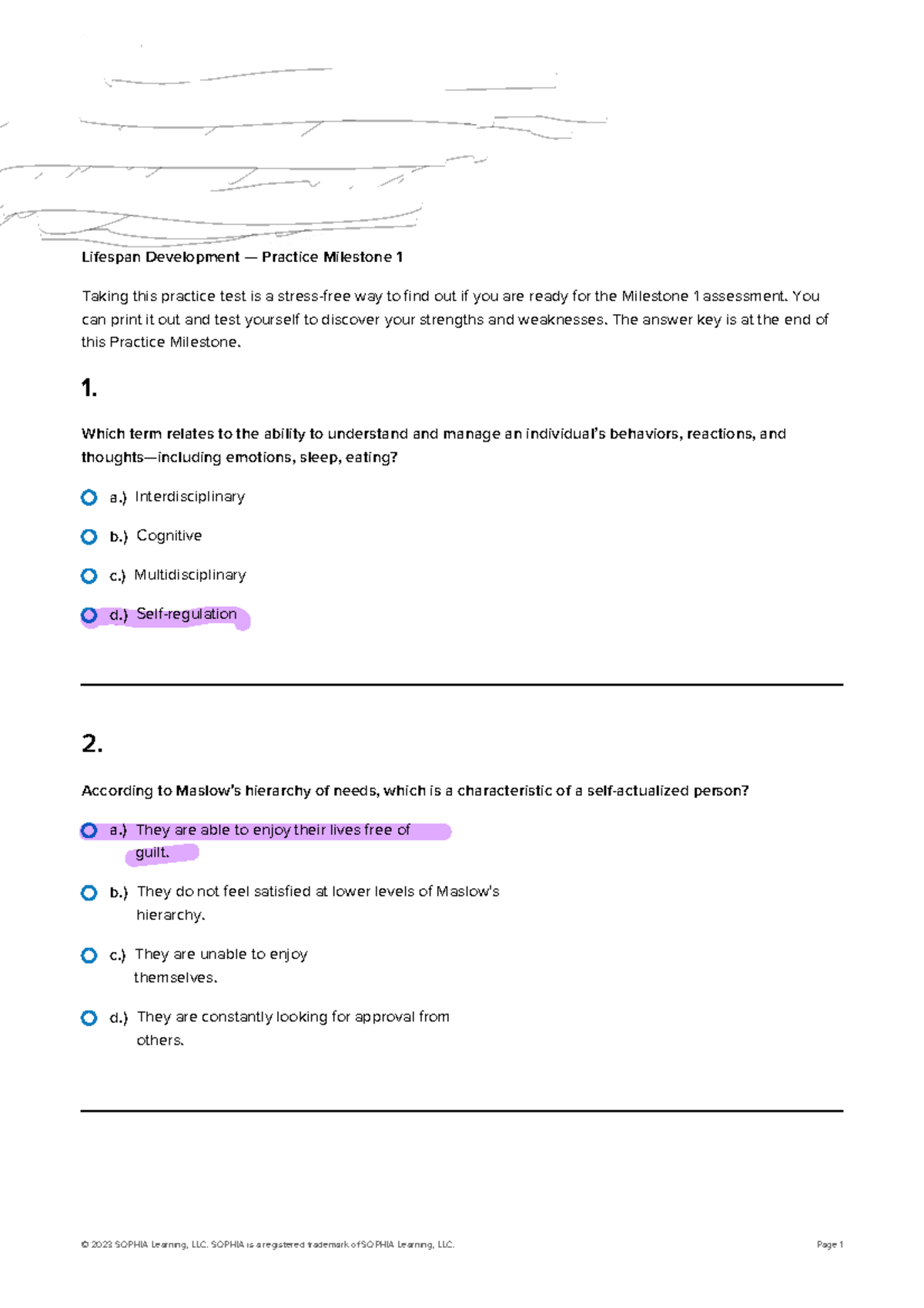 Hlth1020 Unit 1 Practice Milestone: Lifespan Development Overview - Studocu