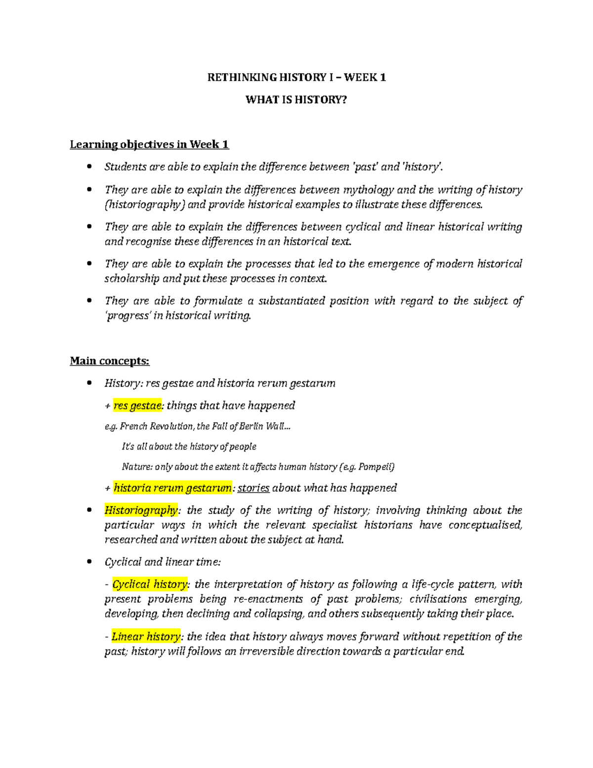 Rethinking History I - Week 1: Key Concepts and Learning Goals ...