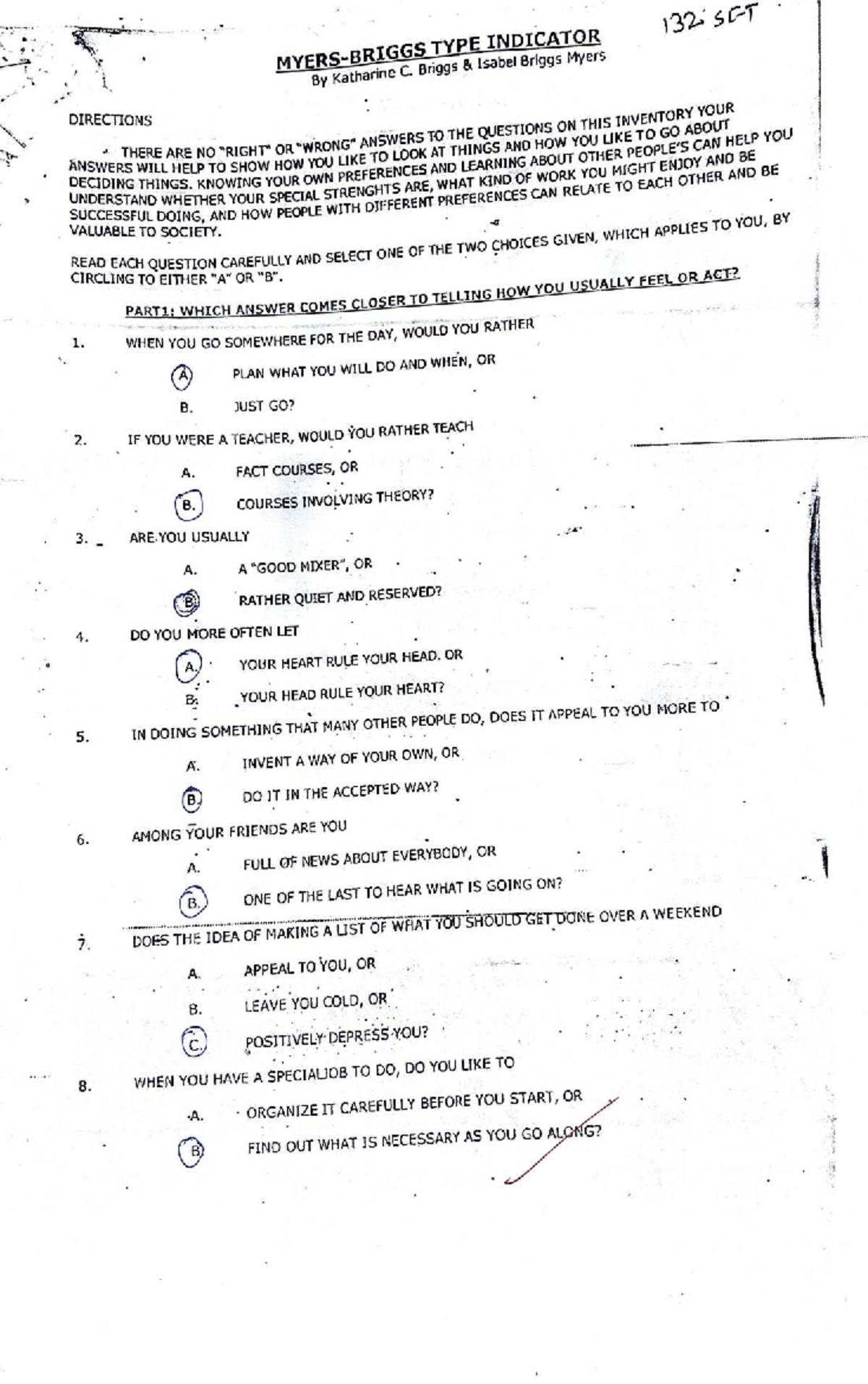 MBTI Questionnaire: Directions and Scoring Guide - Studocu