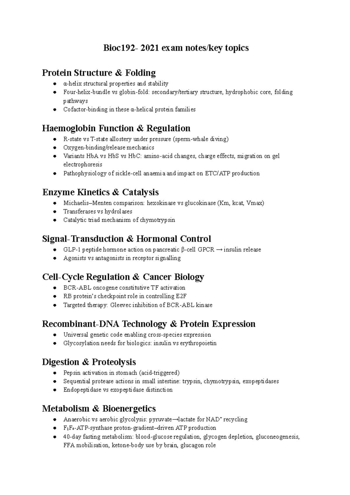 Studocu - 2021 Exam Notes: Key Topics in Protein Structure & Function ...