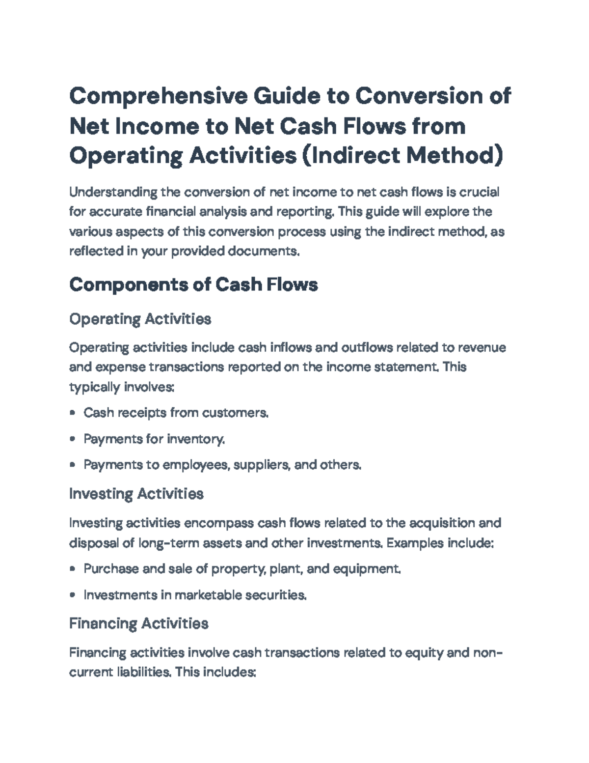 Comprehensive Guide to Indirect Method of Cash Flows (ACCT 101 ...