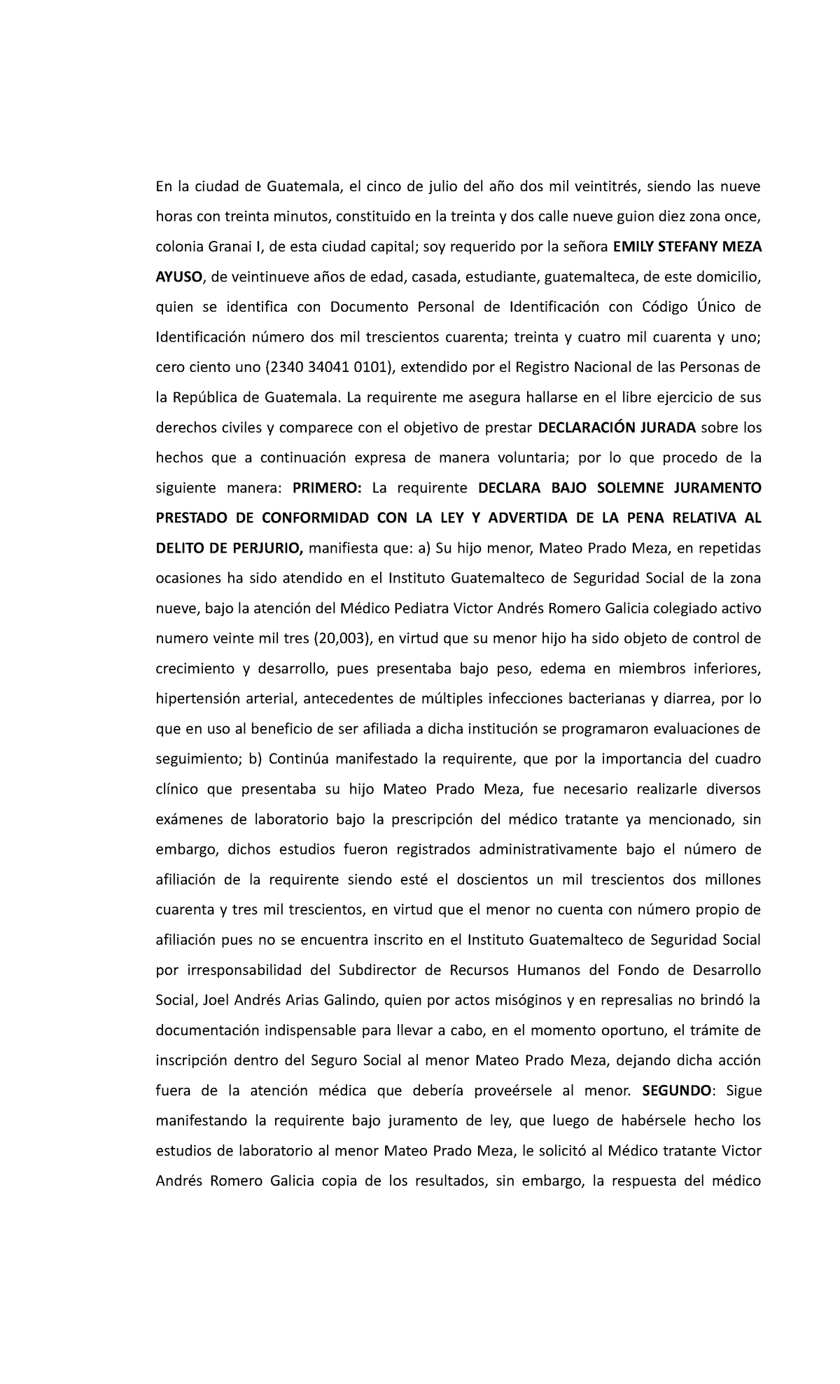 Acta Notarial de Declaración Jurada - Ciudad de Guatemala - Studocu