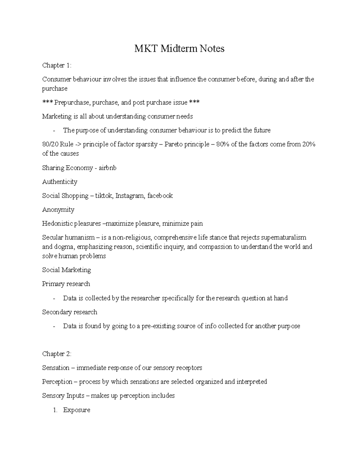 MKT 101 Midterm Study Notes: Consumer Behavior Insights - Studocu