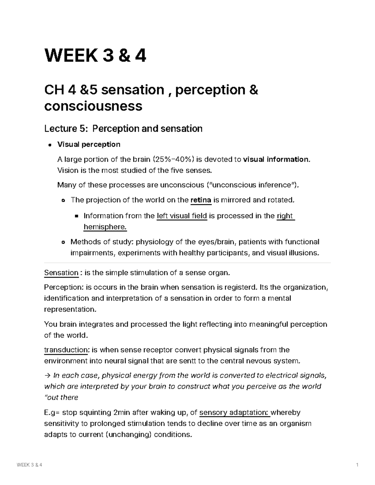 PSY 101: Week 3 Lecture 5 - Sensation, Perception, and Consciousness ...