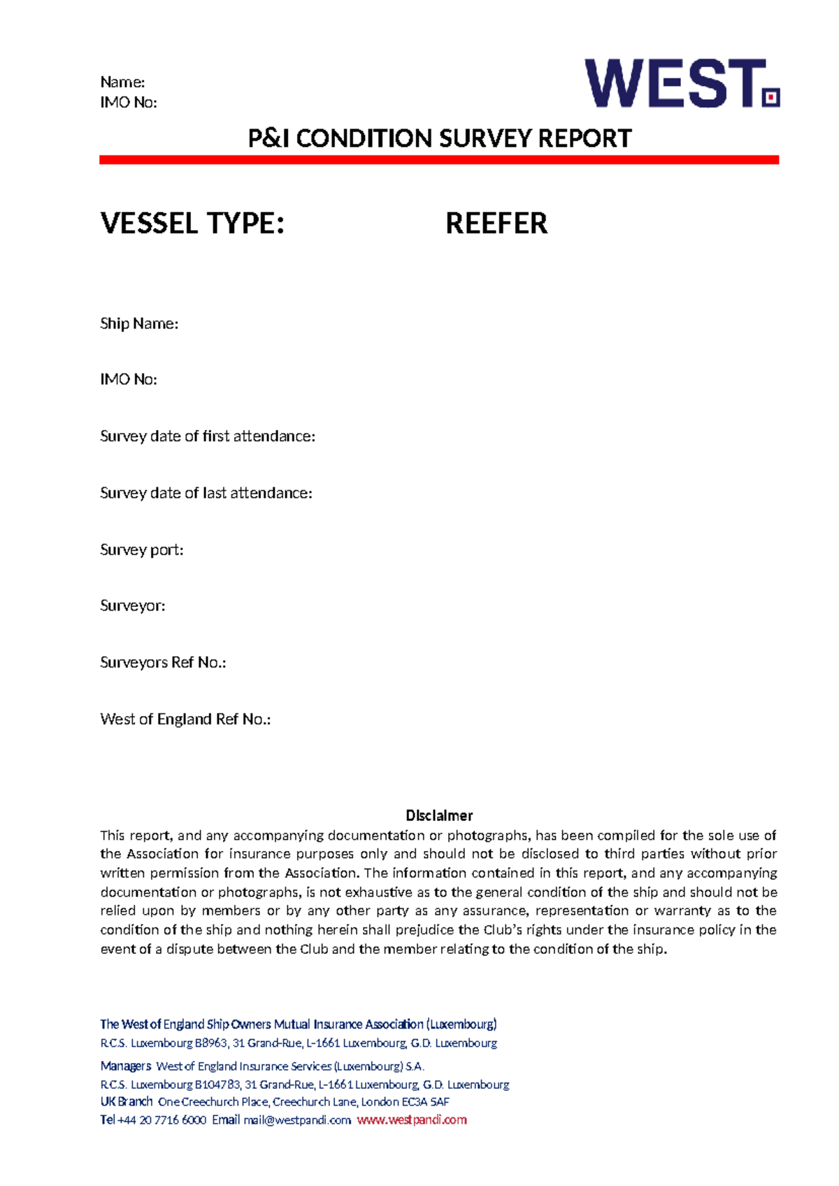 Condition Survey Report for Reefer Vessel - IMO No: [Insert No] - Studocu
