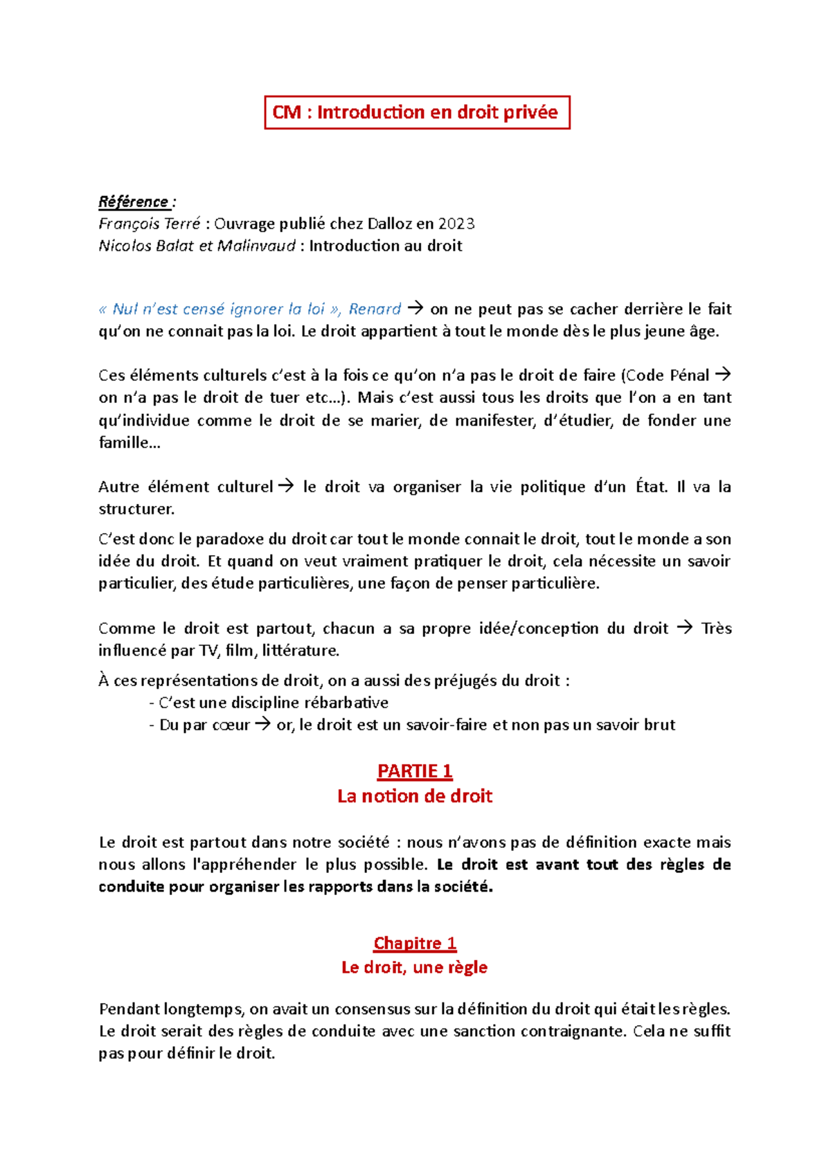 Introduction au Droit Privé - CM / Cours et Concepts Essentiels - Studocu