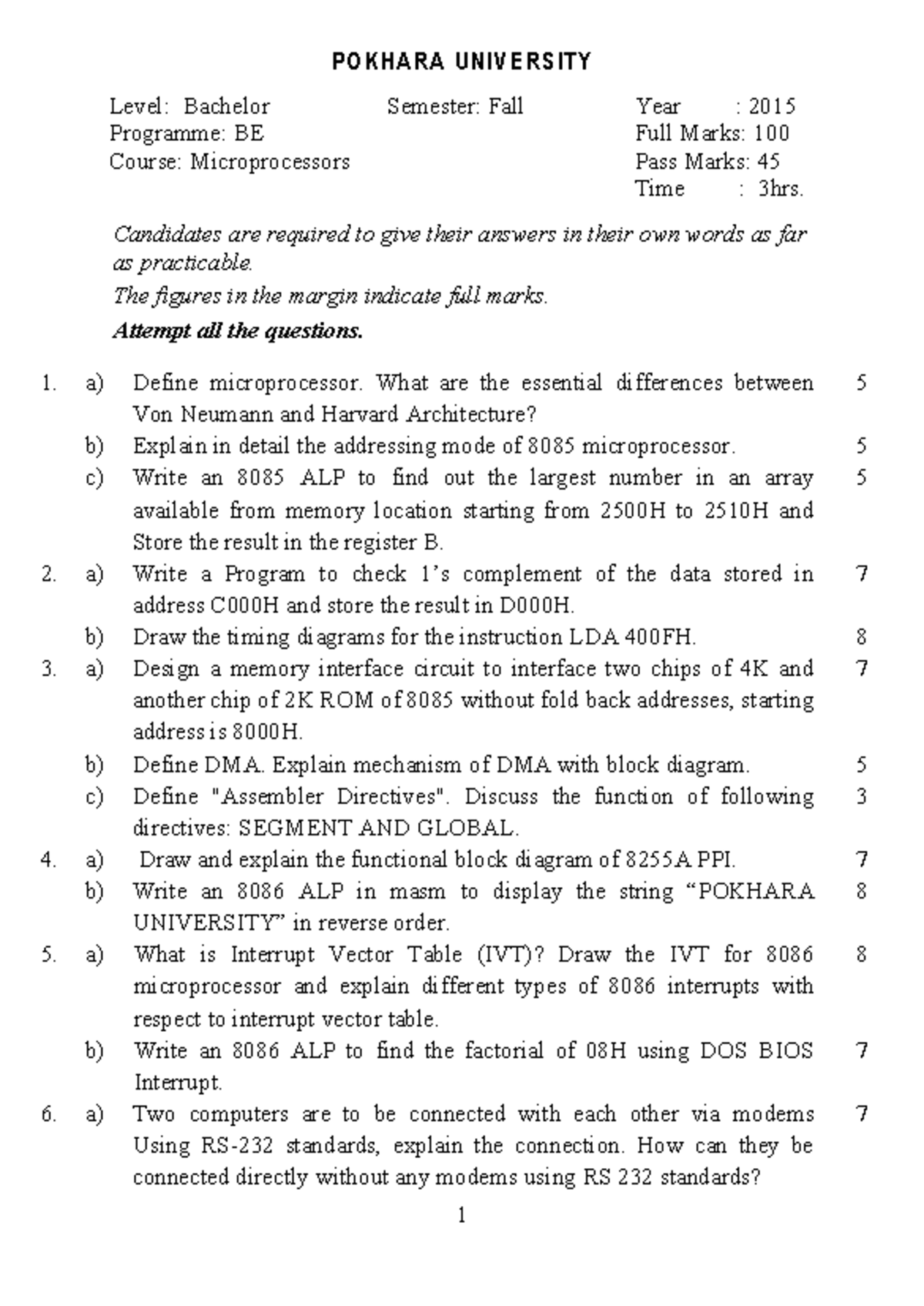 Microprocessors BE 2015 Fall Exam Questions and Answers - Studocu