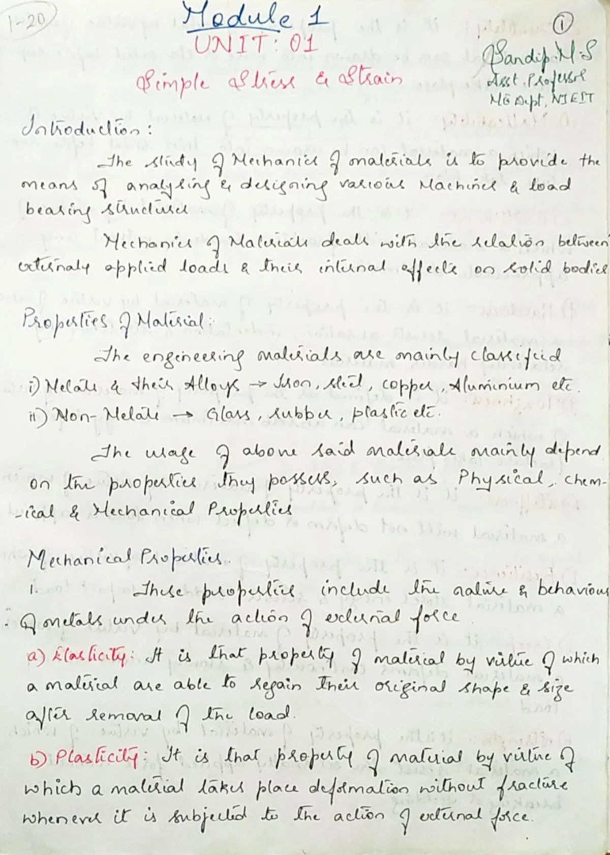 MOM Module 4 HAND Written Notes - Sandip M 38 UNIT:08 Asst Professor ME ...