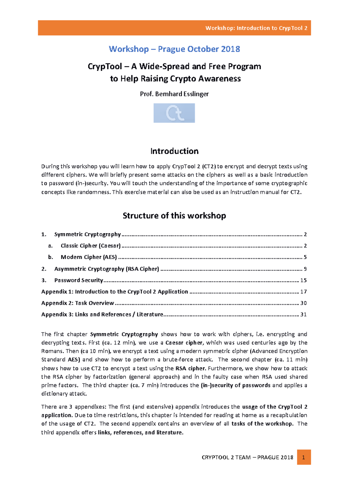 Workshop on Cryptography with CrypTool 2 (CT2) - Prague 2018 - Studocu