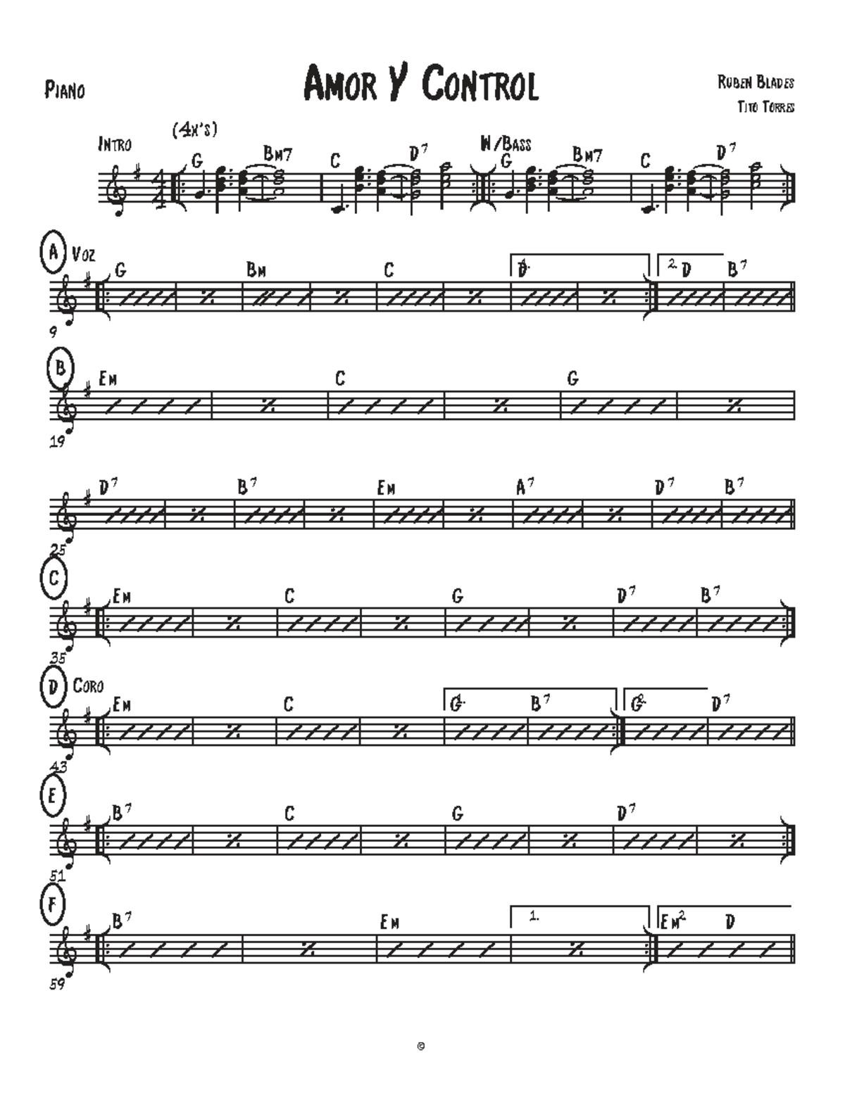 Amor Y Control - Piano Sheet Music (W/Bass) - Document Preview