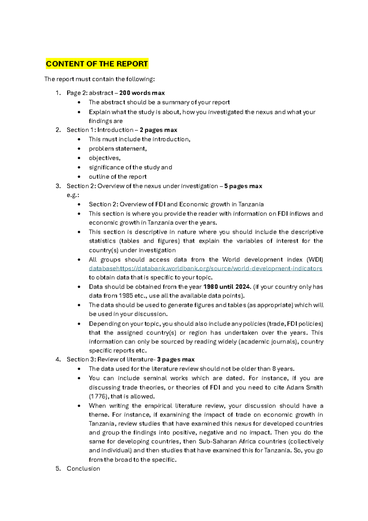 Report Structure Guidelines: FDI & Economic Growth Analysis - Studocu