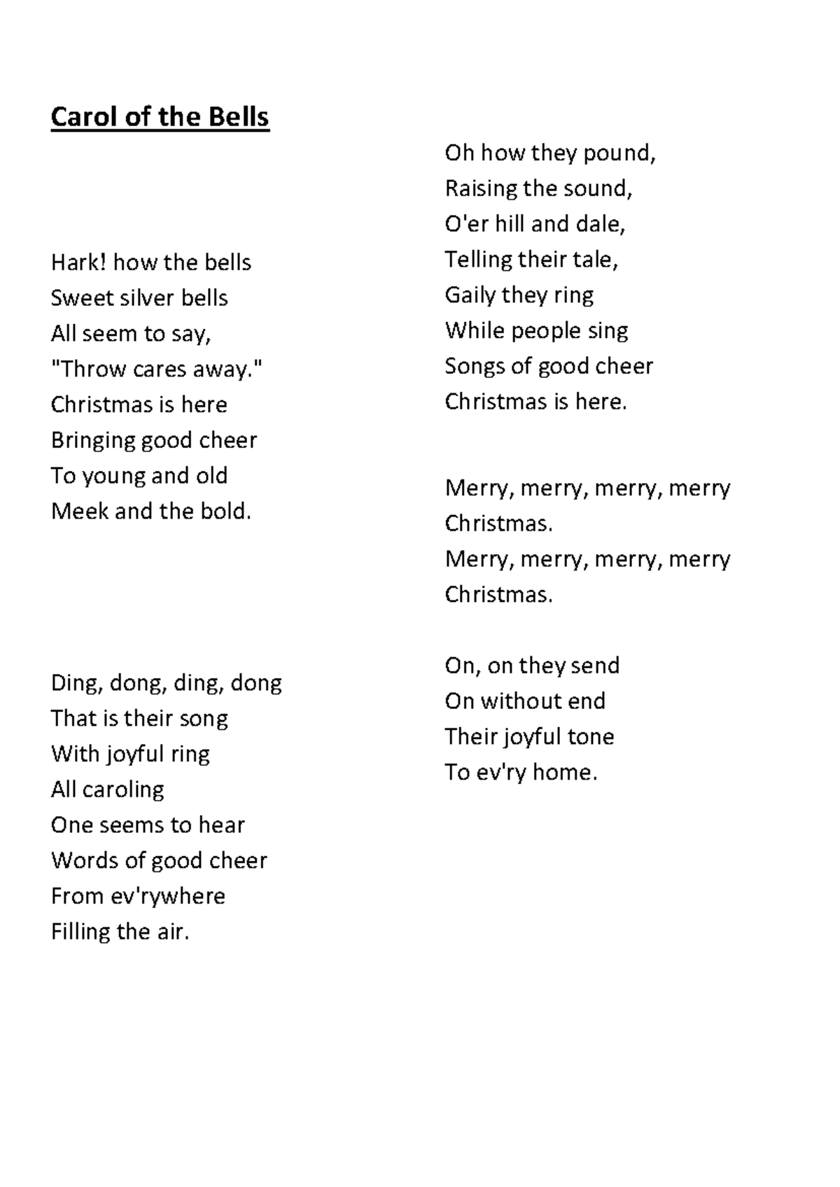 carol of the bells lyrics - christmas song analysis - studocu