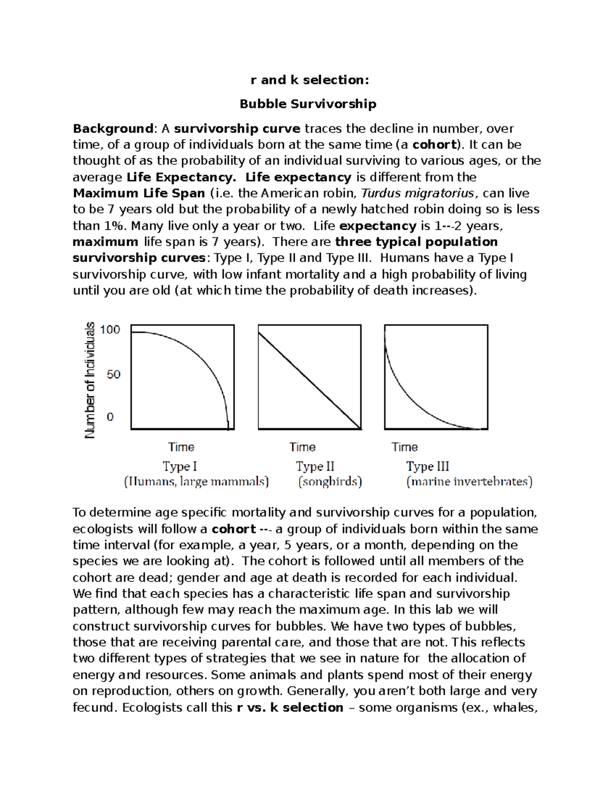 R and K Selection: Bubble Survivorship Lab Report - Studocu