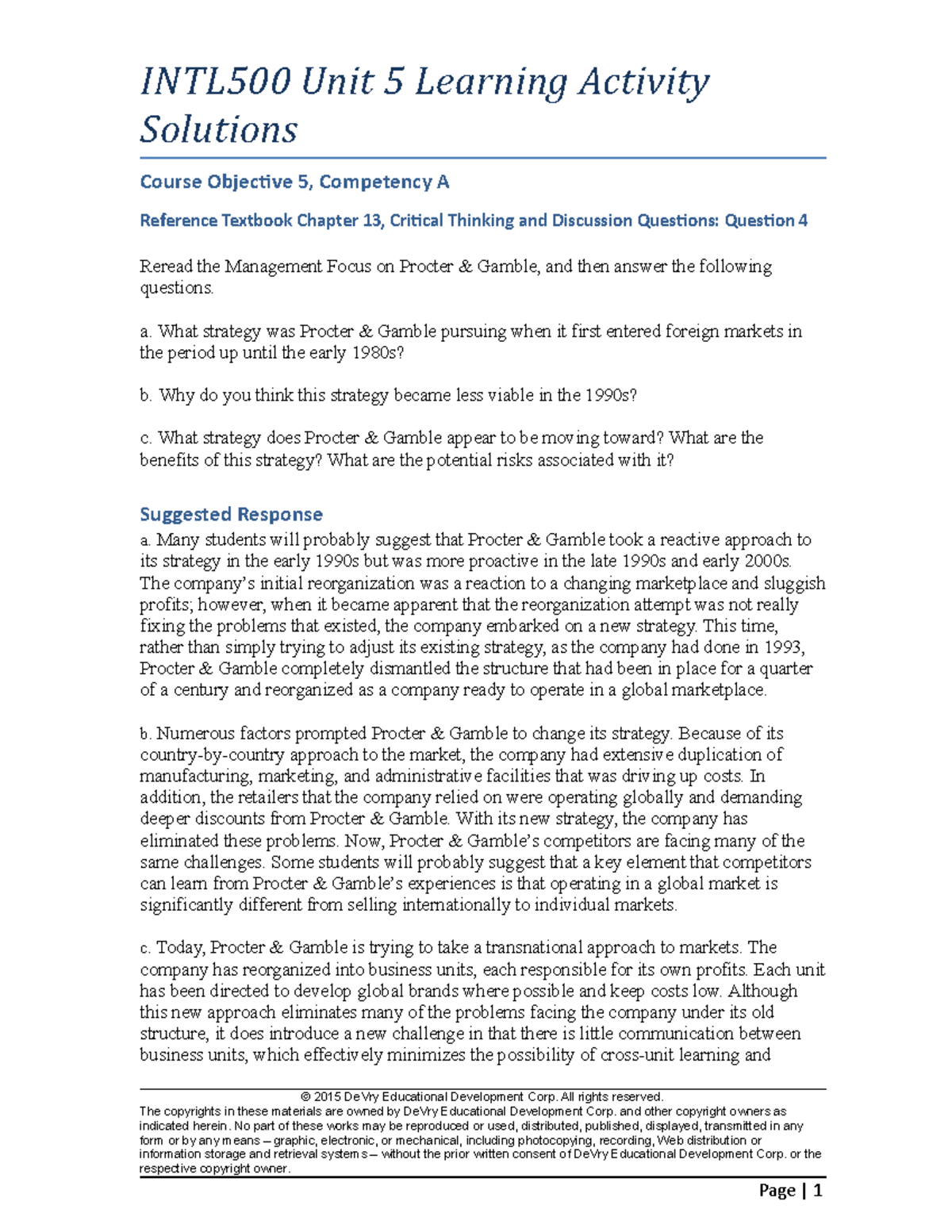 INTL500 Unit 5 Learning Activity Solutions and Insights - Studocu