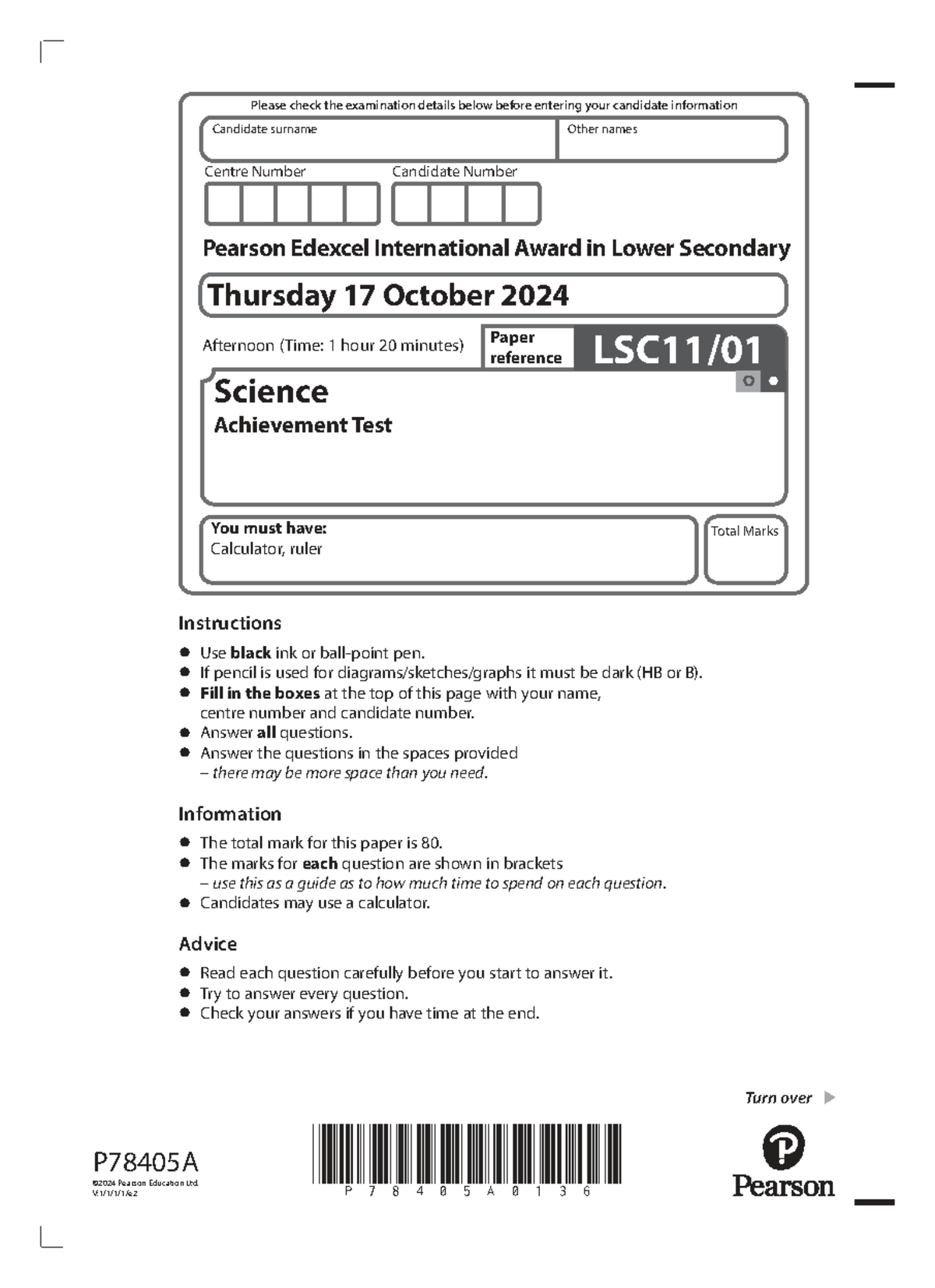 2024 October Science - Exam Details and Instructions - Studocu