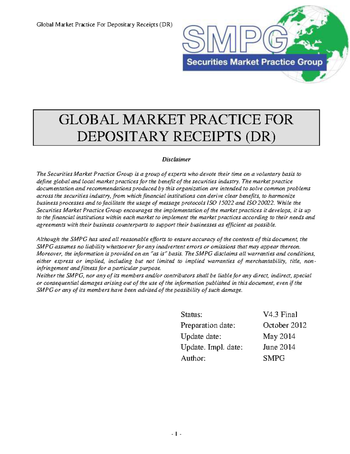 Global Depository Receipts (GDR’s) - notes - GLOBAL MARKET PRACTICE FOR ...