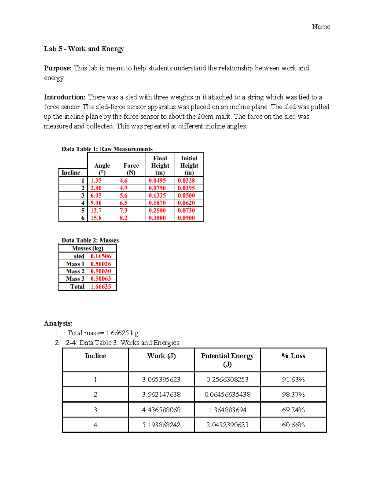 Lab 5 Report: Work and Energy Analysis - PHYS 2108 - Studocu