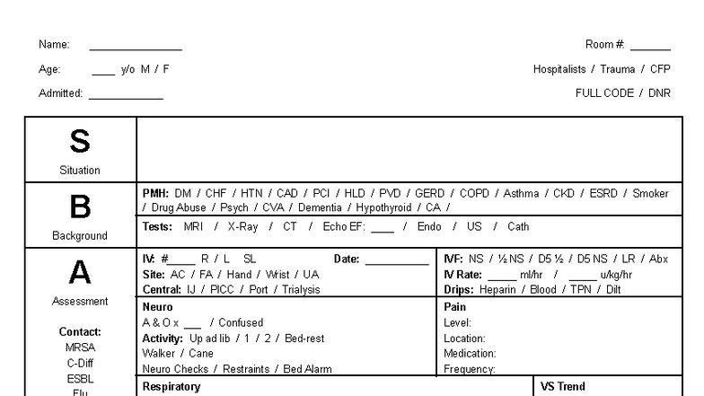 Nursing Report Sheet: Trauma Patient Overview and Care Plan - Studocu