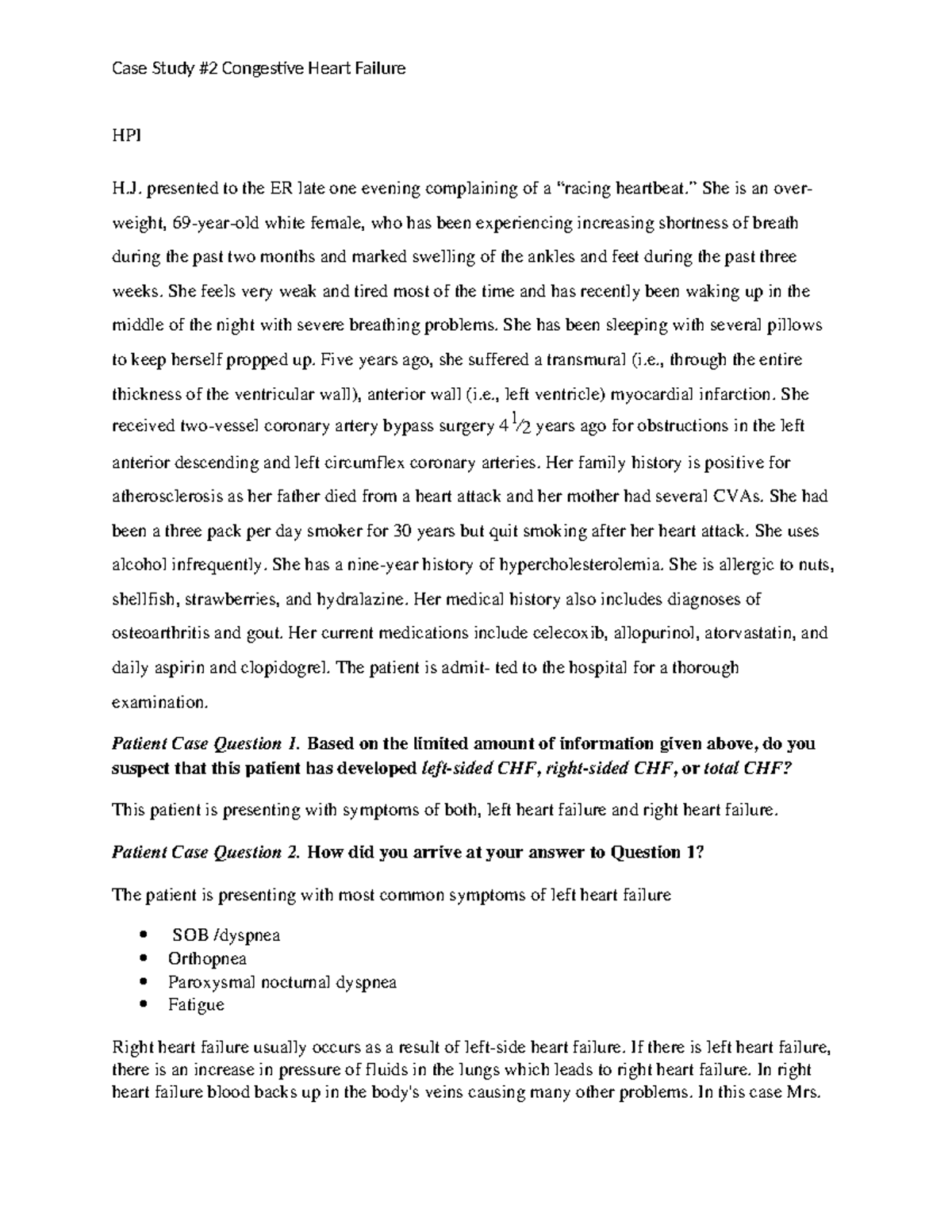 CHF Case Study Analysis and Patient Symptoms Assessment - Studocu