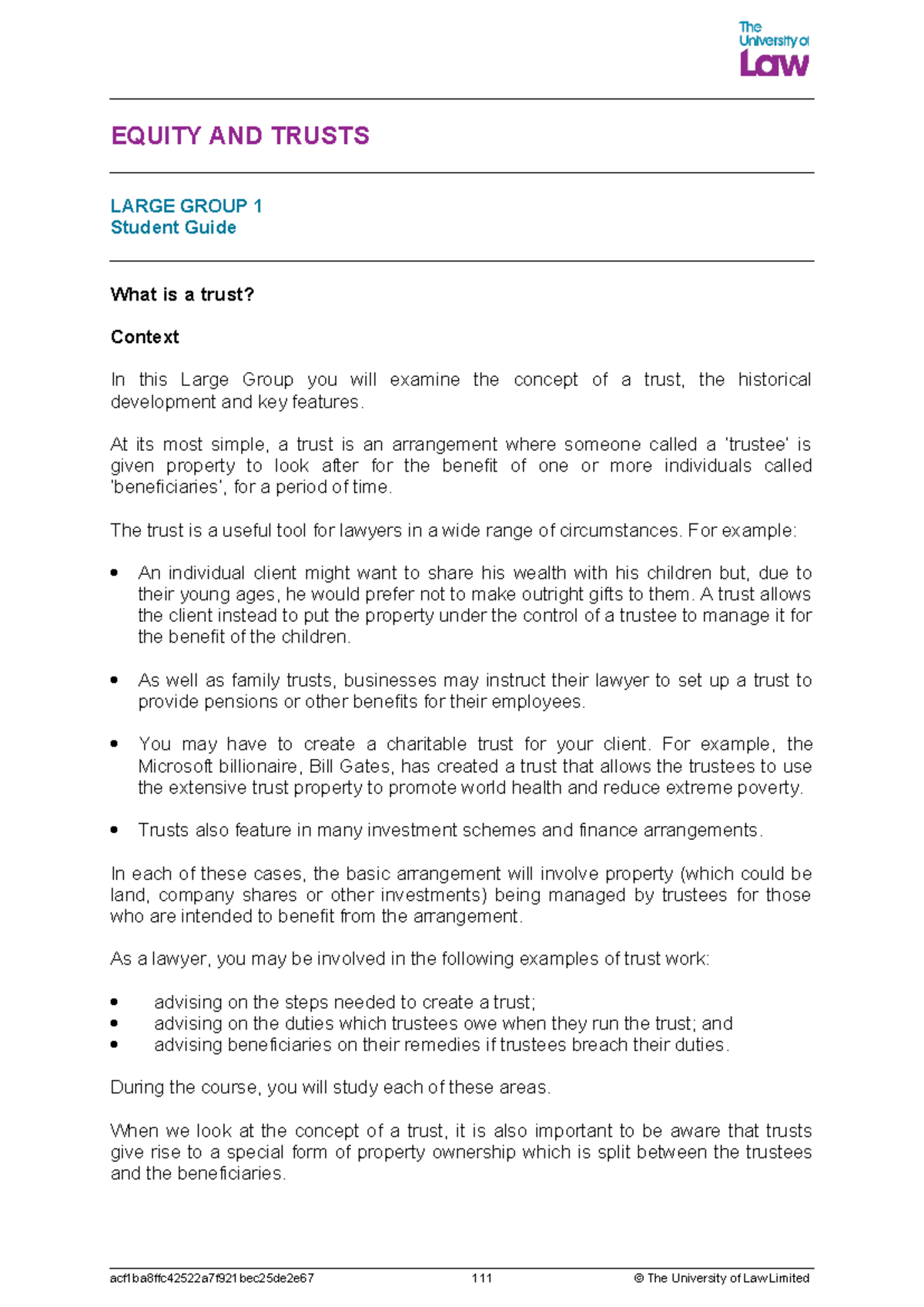Unit 1 - LG SG - LG SG - EQUITY AND TRUSTS LARGE GROUP 1 Student Guide ...
