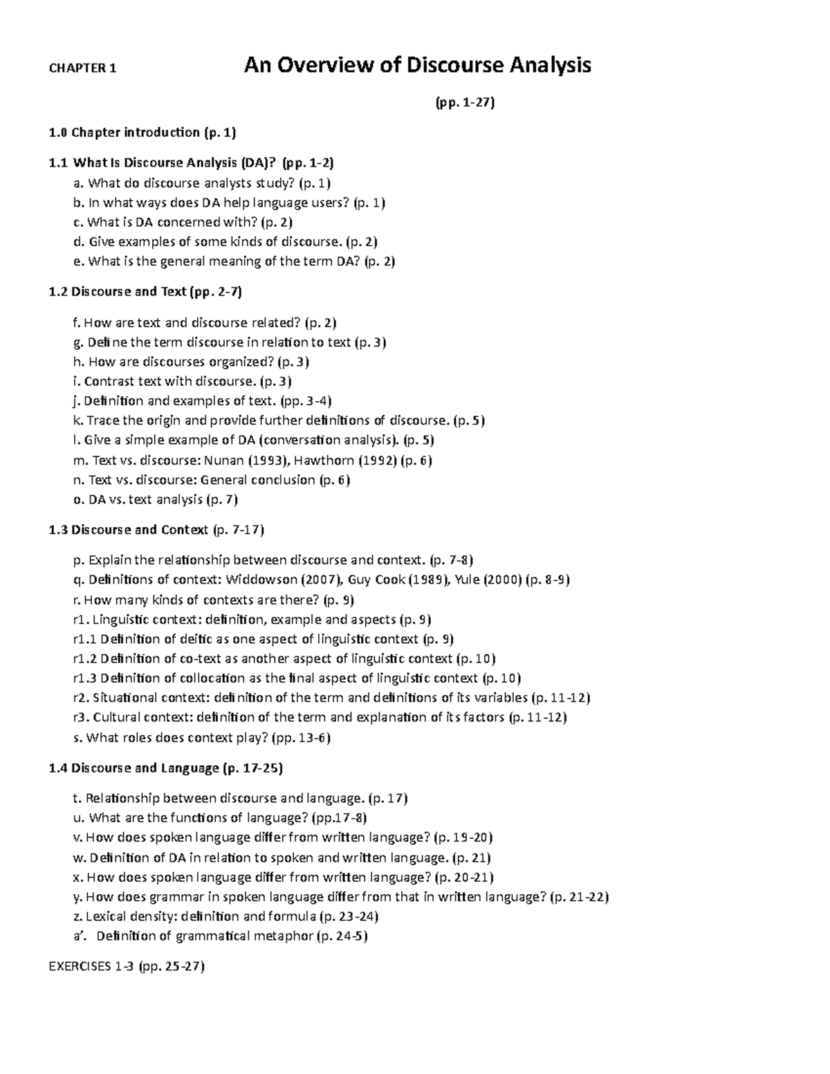 PTDN - 1-Chapter 1 Outline - CHAPTER 1 An Overview of Discourse ...