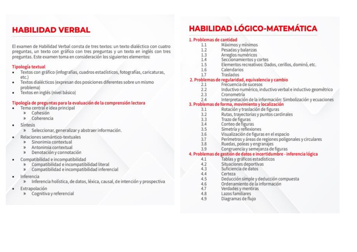 Temario de Habilidad Verbal y Matemáticas - UNMSM - Studocu