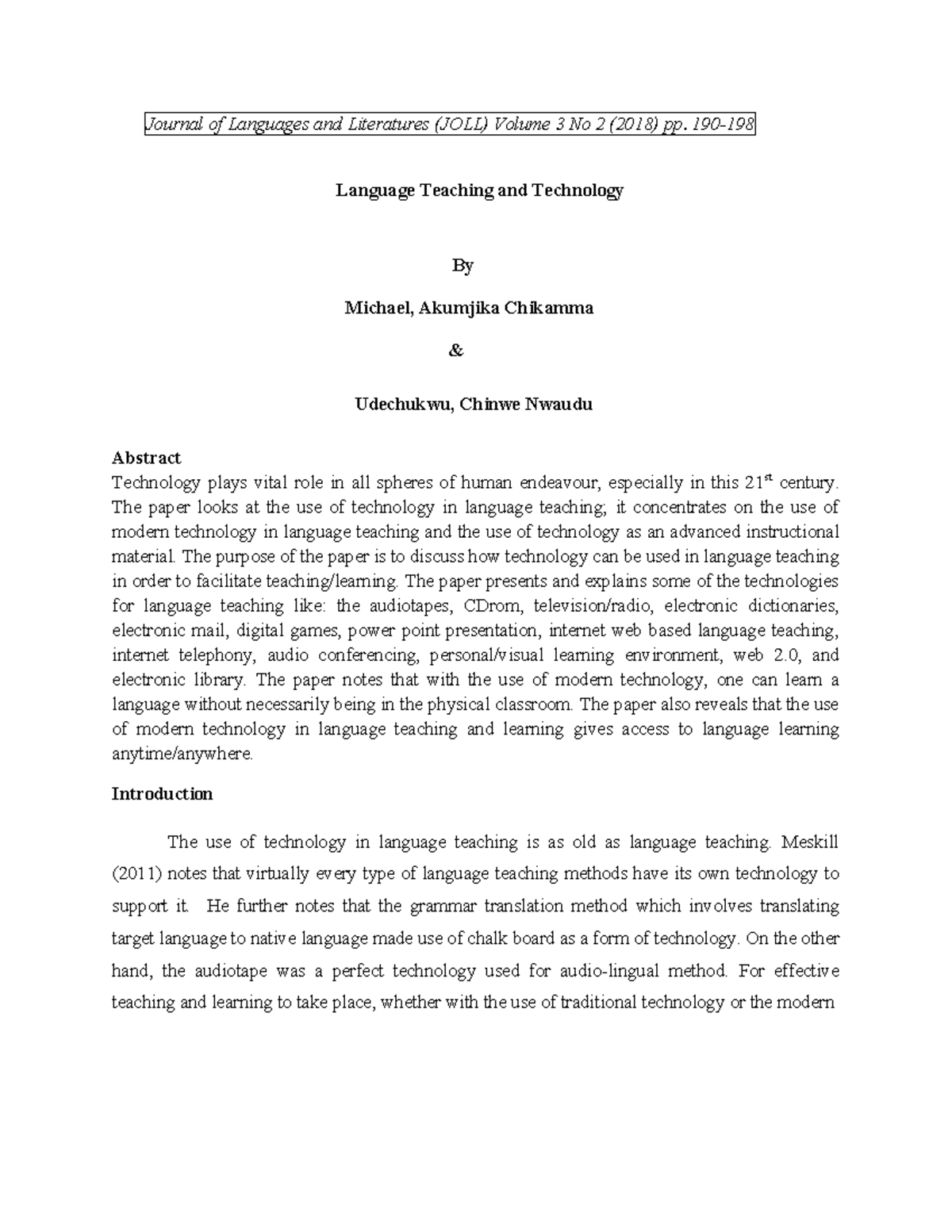 Language Teachingand Technology - Journal of Languages and Literatures ...