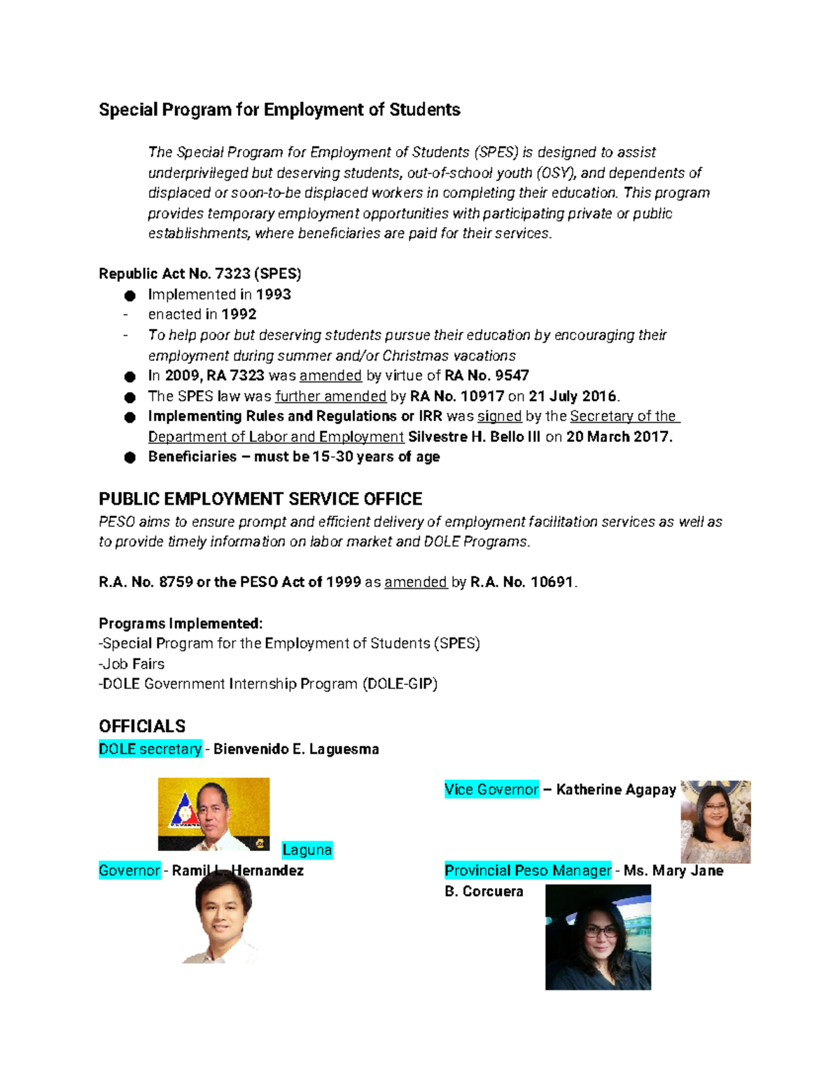 SPES-Reviewer-I - Insights on the Special Program for Employment - Studocu
