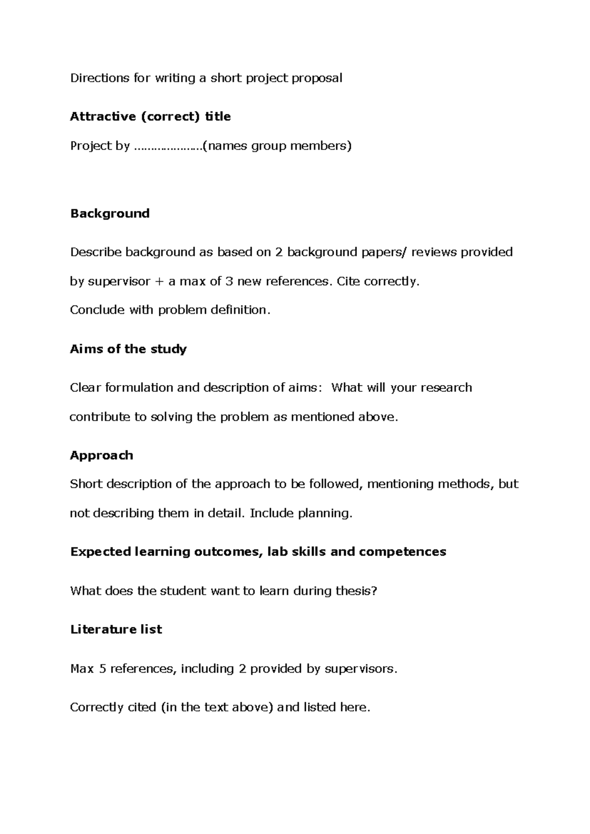 Template for Project Proposal Writing (Course Code: XYZ123) - Studeersnel
