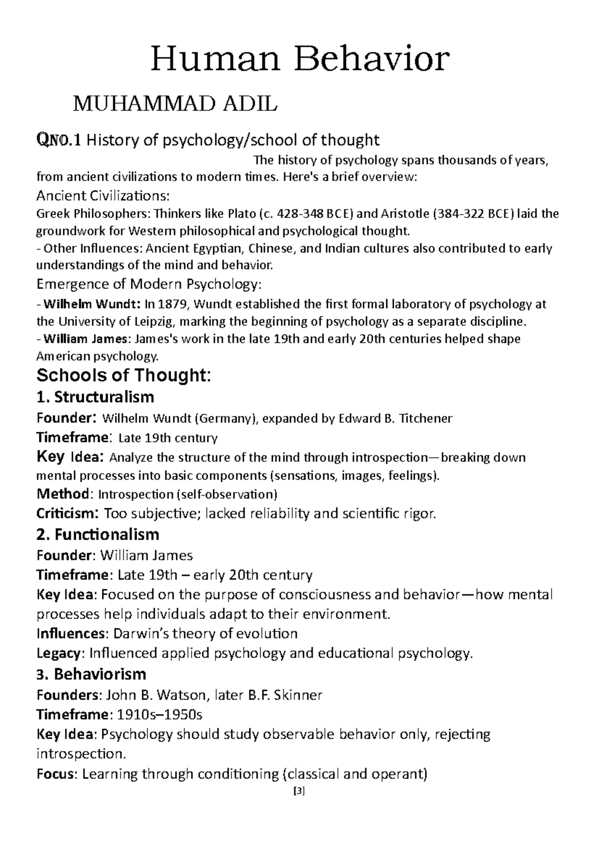 Human Behavior Assignment 2: History of Psychology and Learning ...