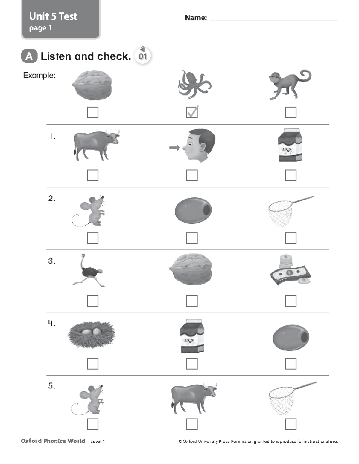 OPW Level 1 Unit 5 Test: Listening & Writing Activities - Studocu