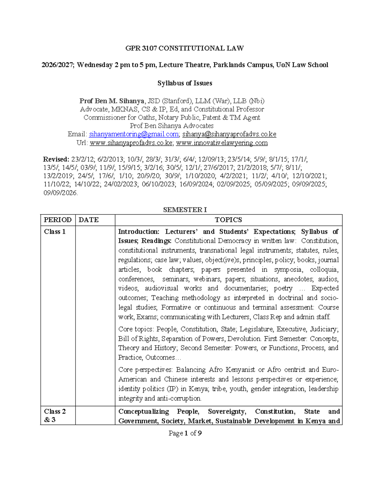 GPR 3107 Constitutional Law 1: Comprehensive Syllabus Overview - Studocu