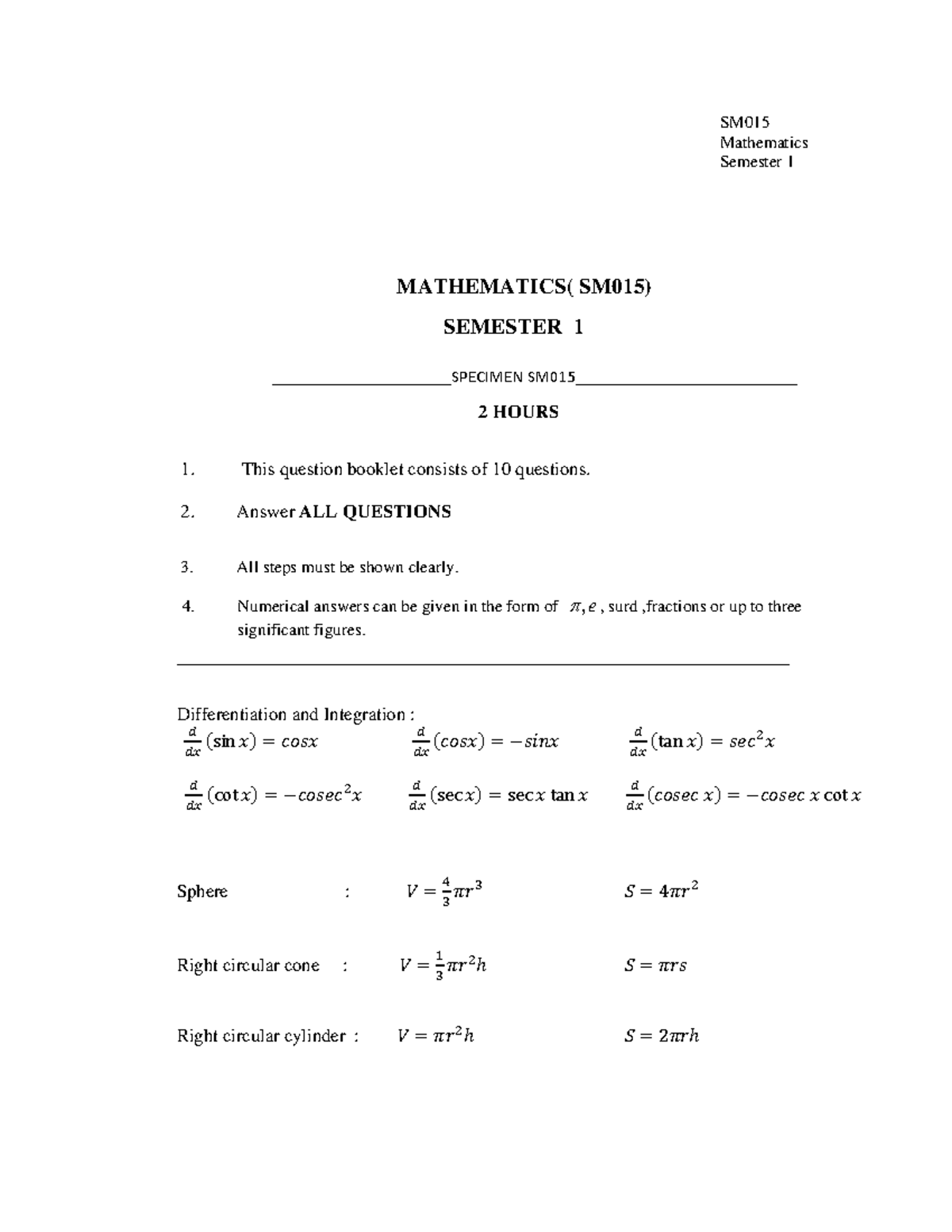 Specimen 3 SM015 - TRIAL PSPM SEM 1 - SM Mathematics Semester 1 Session ...