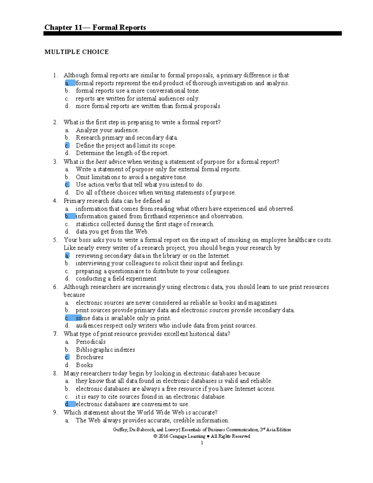 Chapter 10 - Formal Reports: Key Concepts and Multiple Choice Questions ...