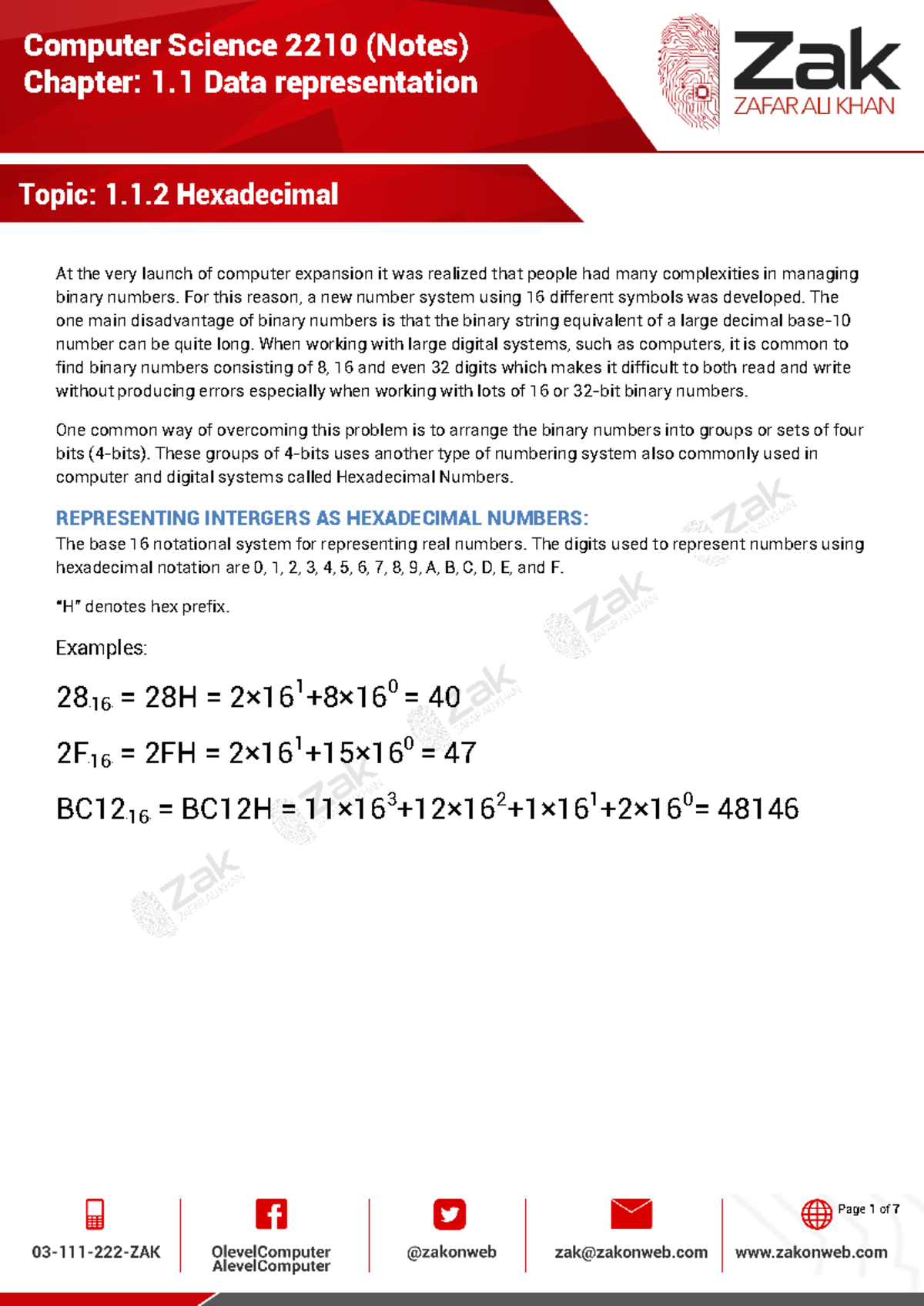 1-1-2 hexadecimal from data representation - Chapter: 1 Data ...