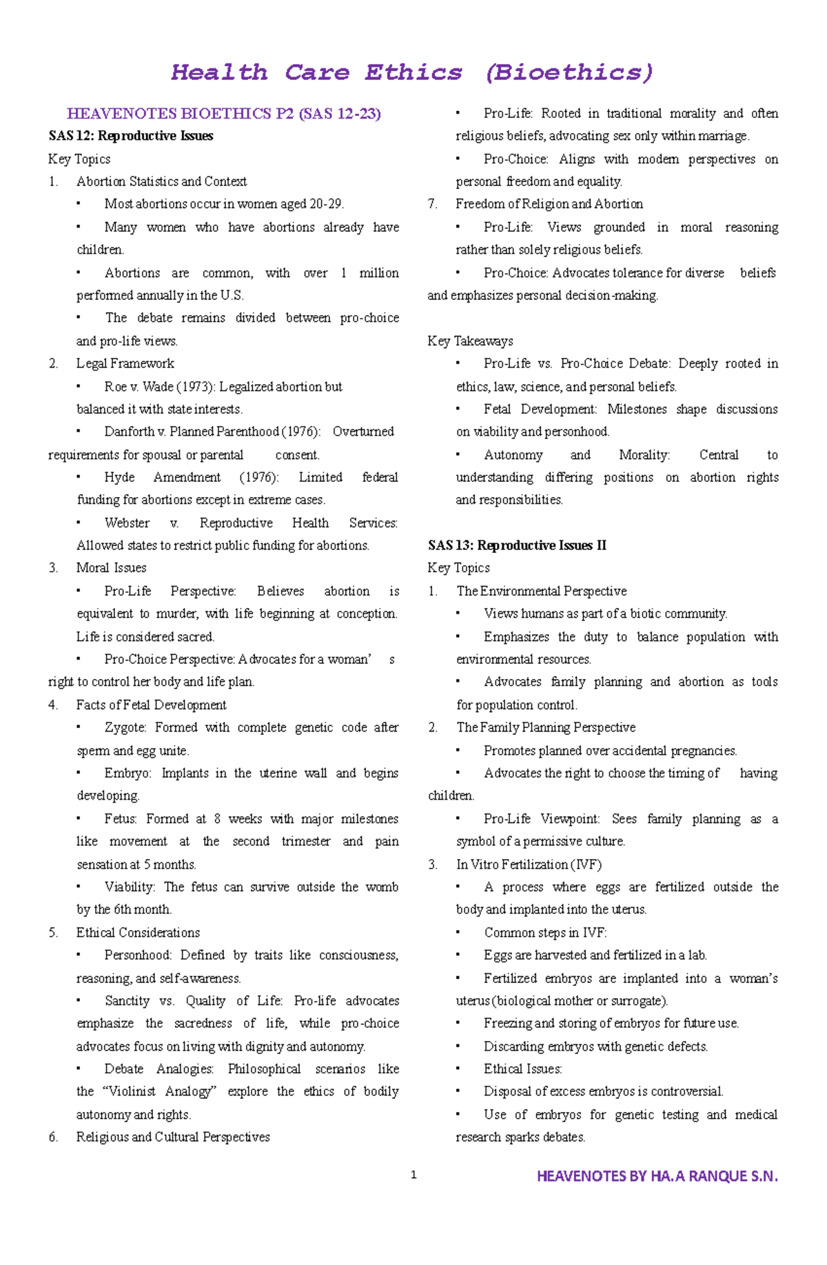 Bioethics P2 Summary: Key Issues in Health Care Ethics - Studocu