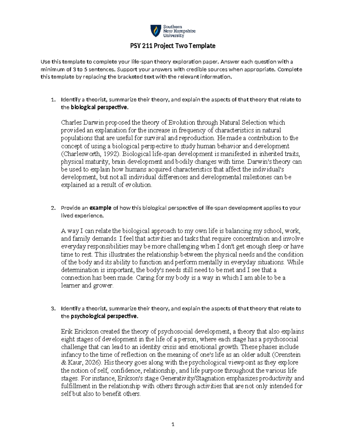 PSY 211 Project Two: Theory Exploration Paper Template - Studocu