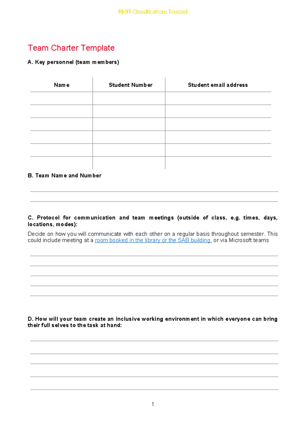RMIT IPEP22+ Team Charter Template for Effective Collaboration - Studocu