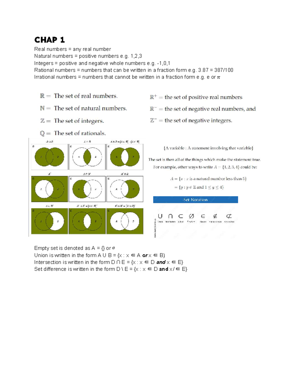MATH 101: Chapter Summaries on Real Numbers and Graphs - Studocu