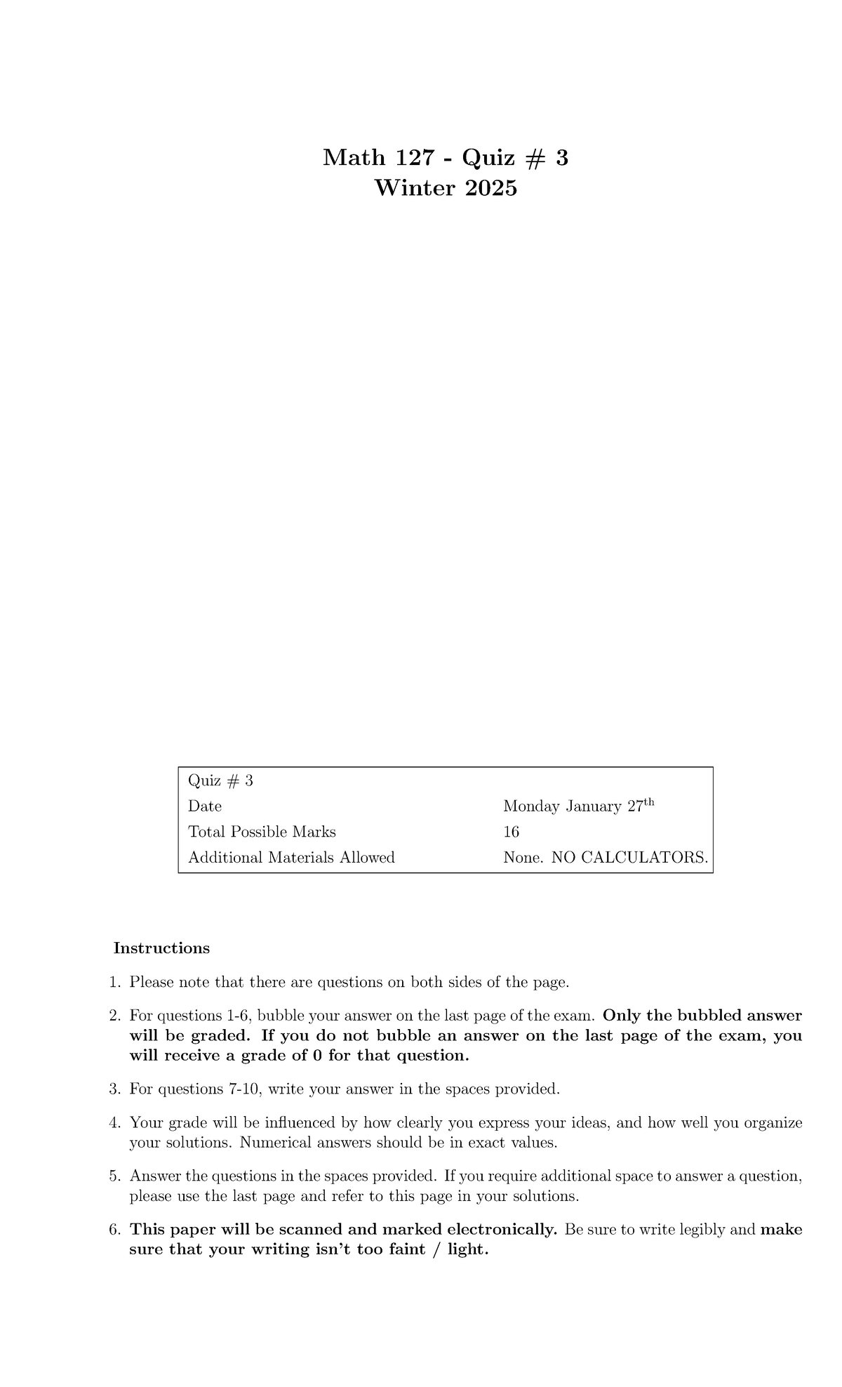 Math 127 Quiz 3 Winter 2025 - Practice Questions and Instructions - Studocu