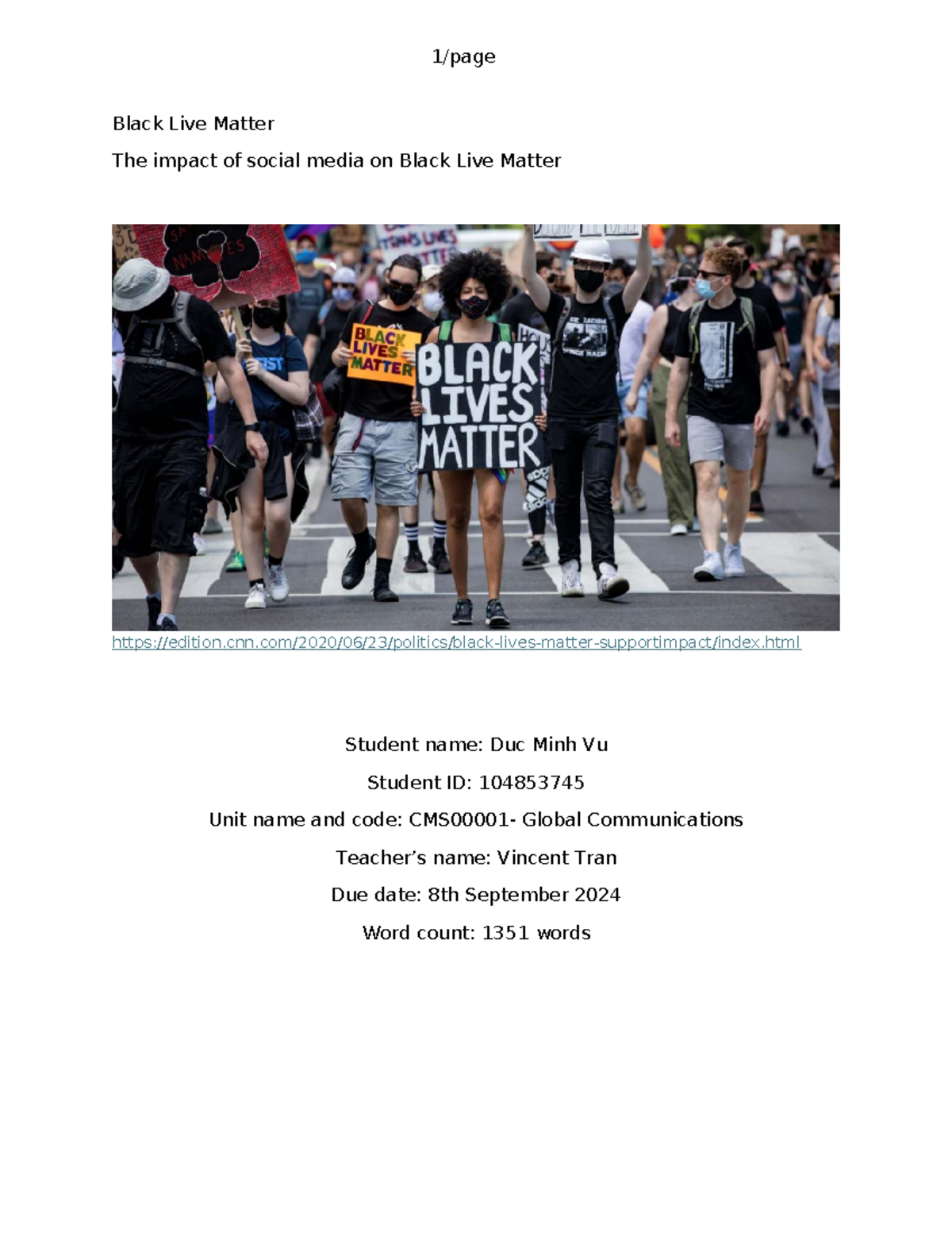 The Impact of Social Media on the Black Lives Matter Movement (GCM101 ...