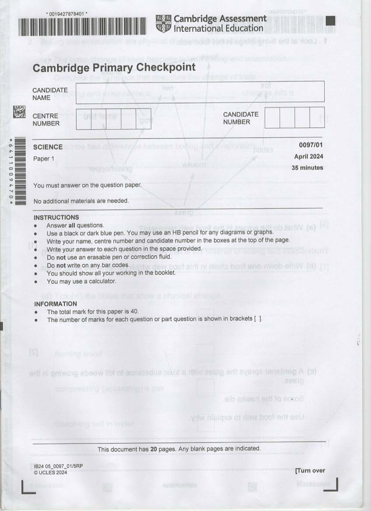 Cambridge Primary Checkpoint Science Paper 1 & 2 (2024) - Studocu