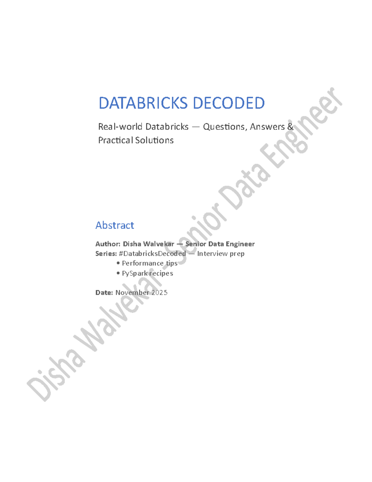 Databricks Decoded: Interview Prep Q&A & Practical Solutions - Studocu