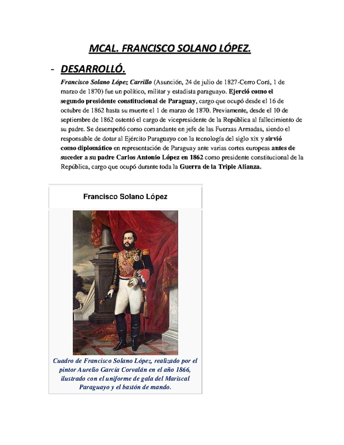 MCAL. Análisis de la Vida y Legado de Francisco Solano López - Studocu