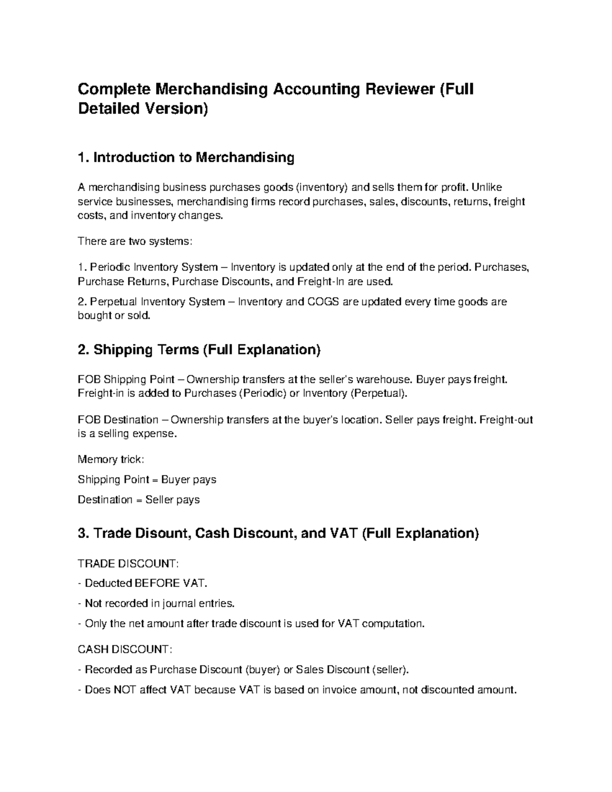 Full Merchandising Accounting Reviewer (Detailed Version) - Studocu